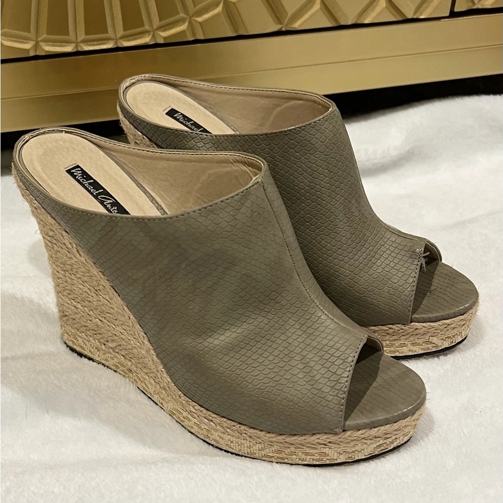 Michael Antonio Olive/Taupe Wedge Sandals